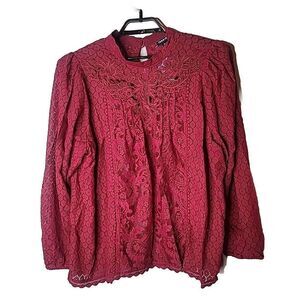 Torrid Size 4 NWT Women's Mixed Lace Rhubarb Red Shirt Plus Size 4X NEW t71